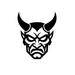 Fototapeta premium vector illustration of a demon or devil head with an angry expression and sharp horns.