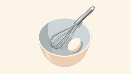 Bowl with Whisk and Egg for Baking or Cooking Preparation.