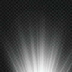 Realistic White Sun Ray Light Beam from Corner Overlay. Vector