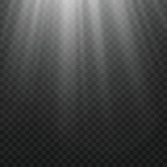 Realistic White Sun Ray Light Beam from Corner Overlay. Vector