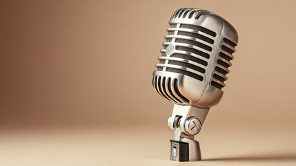 A retro microphone with a vintage design stands out. It looks great for music, podcasting, or broadcasting