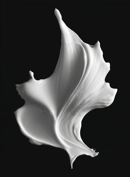 Una fotograf&iacute;a en blanco y negro de una masa de crema batida que se extiende y se ondula en el aire, creando una forma org&aacute;nica y abstracta.