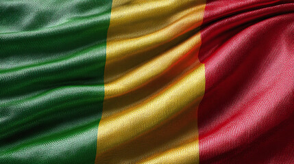 A close-up shot of the Mali flag waving gracefully