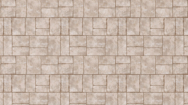 Beige stone tile background texture 3D render.