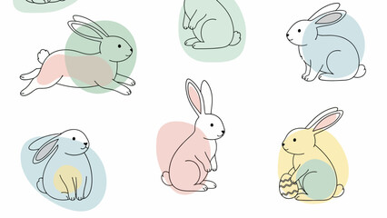 Fototapeta premium Collection of Colorful Cartoon Rabbits Illustration 1.