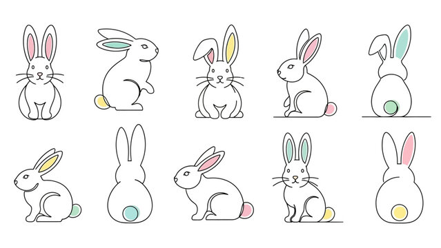 Collection of Hand Drawn Rabbit Illustrations.