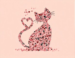 Un gato estilizado formado por corazones, simbolizando el amor y el cari&ntilde;o.
