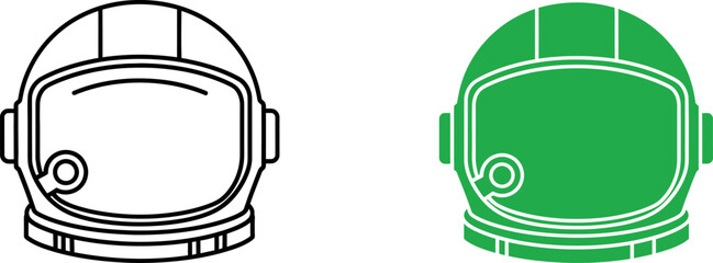 Astronaut helmet in black and white line and solid green space line black outline space helmet © VARIOUS