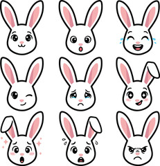 Obraz premium Cute Bunny Emoji Faces Set or Bunny face expressions collection for Happy Easter Day