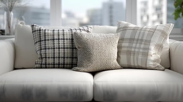 Cozy Living Room with Stylish Cushions and Natural Light Windows