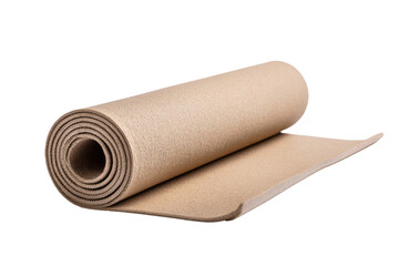 Fototapeta premium Rolled beige yoga mat with textured surface on black background brown