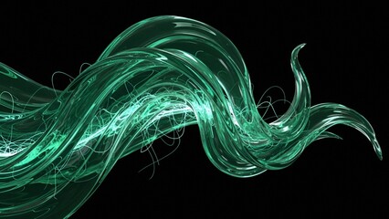 Emerald Glass Energy Wave on Black Background