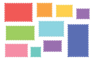 Colorful graphic stamp frames set featuring various blank shapes for labels and decoration