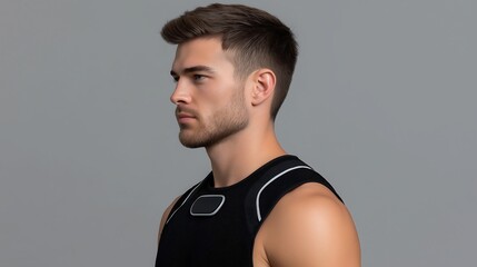 Wearable Posture Correction Device on Back with Clean Studio Presentation

