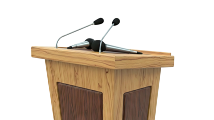 Wooden Podium with Two Microphones
