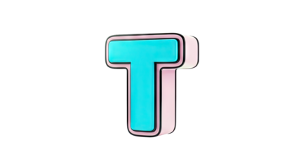 3D Letter T in Pink and Blue with Black Outline