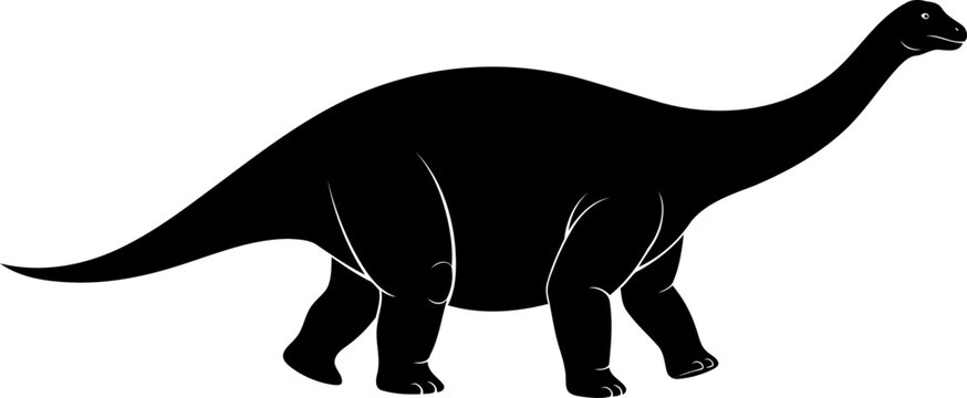 Apatosaurus dinosaur silhouette, a large sauropod walking steadily in profile view.