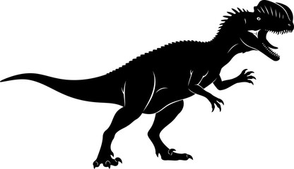 Fototapeta premium Dilophosaurus dinosaur silhouette, a detailed predatory theropod roaring with its mouth open.