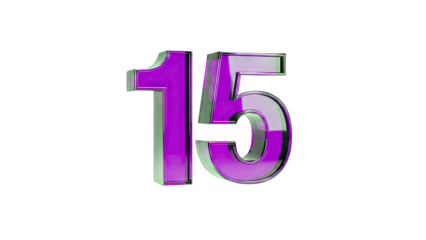 3D Number 15 Metallic Purple Glossy 3D Render on transparent background