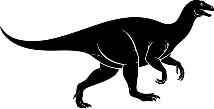 Hadrosaur dinosaur silhouette, a bipedal herbivore walking in profile view.