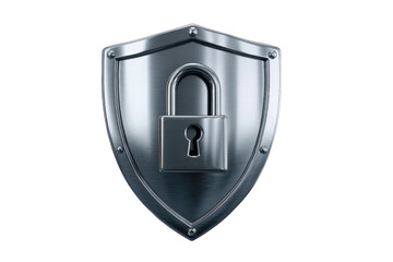 Metallic shield with padlock symbol against black background silver steel
