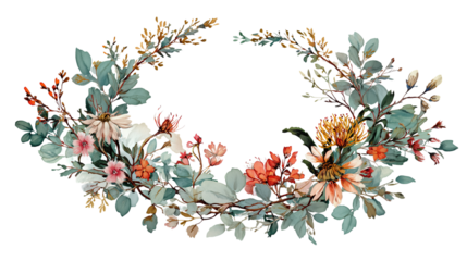 Floral wreath watercolor botanical illustration delicate leaf branch flower art romantic design