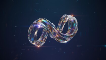 Abstract 3D Glass Infinity Symbol Rotating on Dark Digital Background