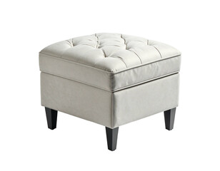 Naklejka premium Cream tufted cube-shaped upholstered ottoman with dark tapered legs