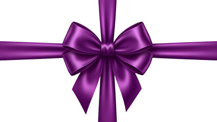 Close-up view of a purple ribbon bow, isolated on transparent background, in high studio photography