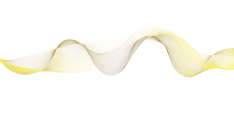 Graceful golden yellow abstract wave with gradient colors design flowing smoothly across a clean white canvas on transparent background