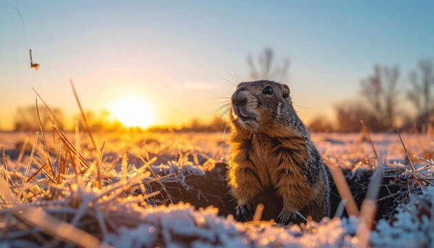 Groundhog Dawn Macro Landscape Premium Stock Photo