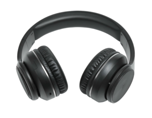 Black over-ear headphones with metallic accents, clean background