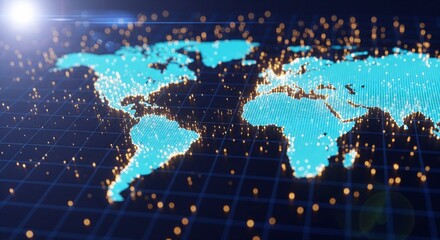 Digital World Map Showing Global Data Network and Technology Connections