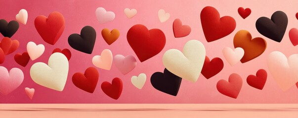 Obraz premium Floating hearts fill a pink background for Valentine's Day romance and love theme