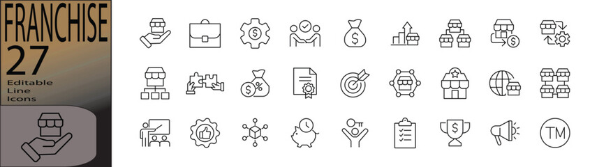 Franchise line editable icon set. Editable stroke. Vector illustration.