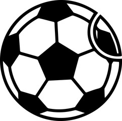 Fototapeta premium Black and white soccer ball with a missing piece or cut-out effect, graphic symbol of the game