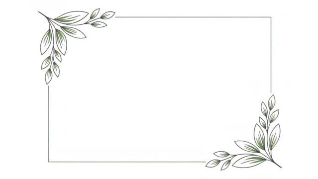 Elegant rectangular frame with botanical leaf accents isolated on transparent background - Powered by Adobe