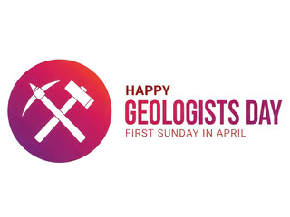 Obraz premium Happy geologists day logo with pickaxe and hammer on colorful circle isolated on transparent background
