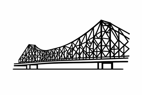 Howrah Bridge Kolkata Vector Illustration Industrial Cantilever Bridge Thick Line Art Icon on White