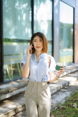 Businesswoman recording phone inquiry with checkboxes survey, doing assessment online survey answer test questions Digital form.