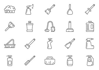 Obraz premium Cleaning Icons Set - Minimalist Linear Vector Illustration