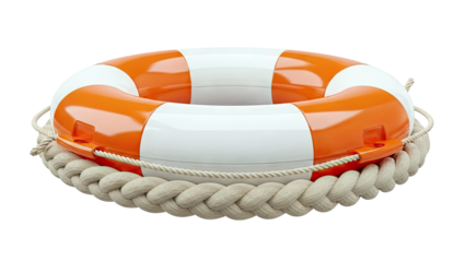 Orange and White Lifebuoy with Thick Rope