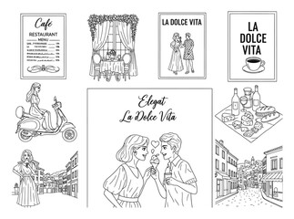 Obraz premium La Dolce Vita Illustrations - Cafe Menu & Wedding Decor