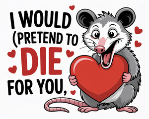 Cute Cartoon Opossum Holding Love Heart for Funny Sarcastic Valentine's Day Design