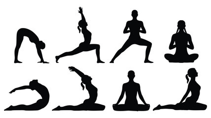 Yoga and meditation silhouettes collection for fitness, relaxation and wellness concepts
