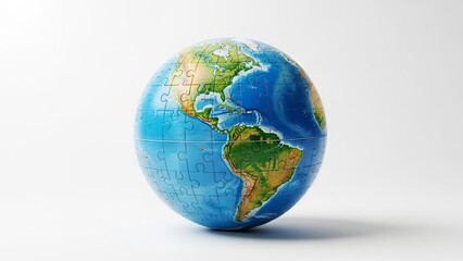Fototapeta premium A jigsawpuzzle globe displaying the Americas on a plain background