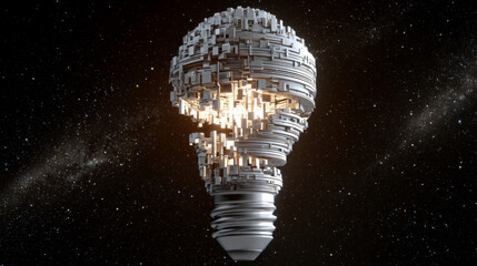 Innovative light bulb design outer space 3d rendering sci-fi environment futuristic viewpoint concept of technology