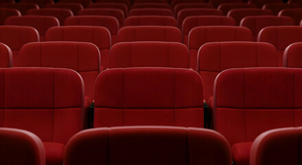 Fototapeta premium Rows of empty red movie theater seats in a cinema auditorium