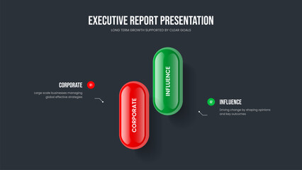 Marketing Report Frame Layout Vector Illustration. Consulting Planning 2 Step Diagram Slideshow Design. Market Campaign Two Option Infographic Presentation Template.