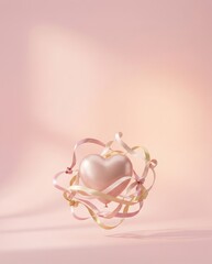 Obraz premium Generasurreal heart balloon with flowing ribbon, playful valentine romance, pastel background, modern commercial copy spaceted Image